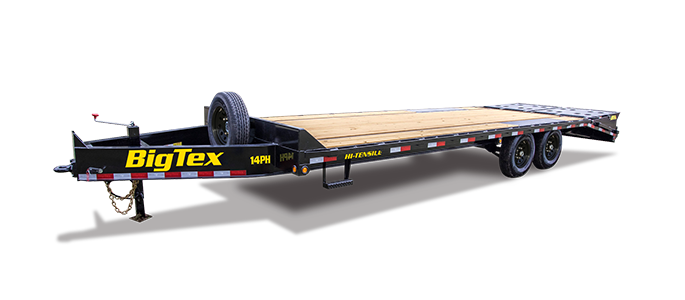 a 14PH big tex hydraulic dovetail gooseneck trailer with a wooden deck
