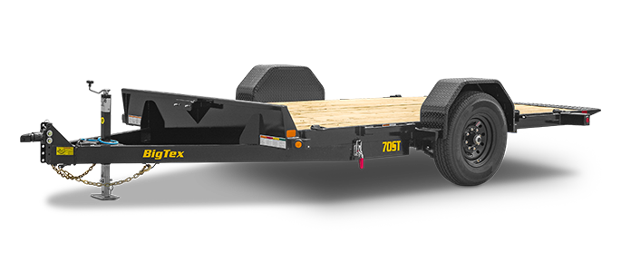 a black 70ST big tex tilt trailer with a wooden deck