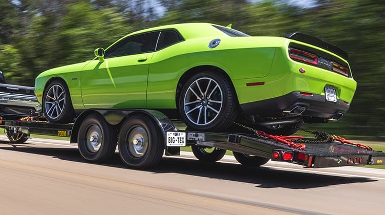 Big Tex Steel Deck Car Hauler Carrying Green Sports Car