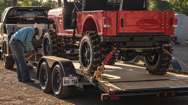 Wood Deck Trailer Carrying Jeep