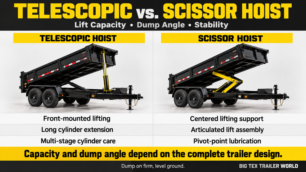 telescopic vs scissor hoist trailer infographic